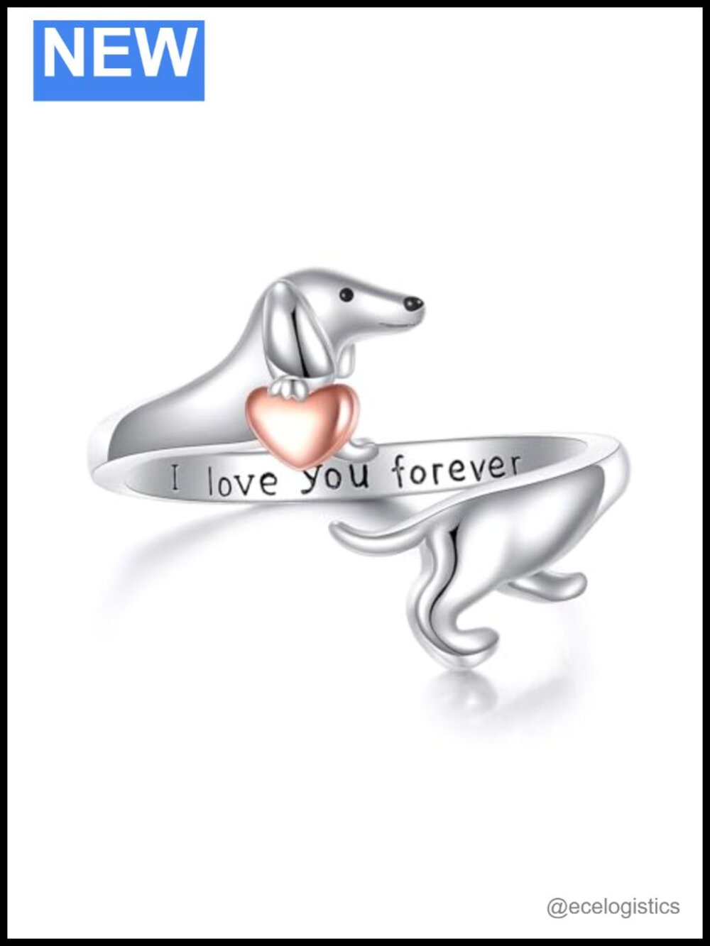 925 Sterling Silver Dachshund Adjustable Ring